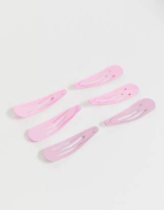 ASOS Design DESIGN pack of 6 snap hair clips in pink plain and glitter