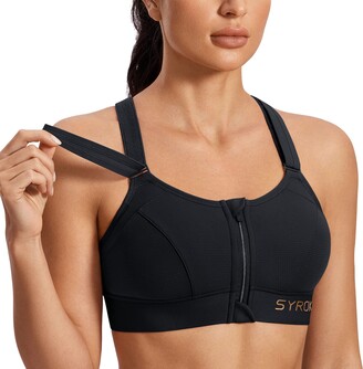 SYROKAN Women's Sports Bra High Impact Zip Front Adjustable Velcro  Racerback Plus Size Wirefree Padded Full Figure Beans Brown 32F - ShopStyle