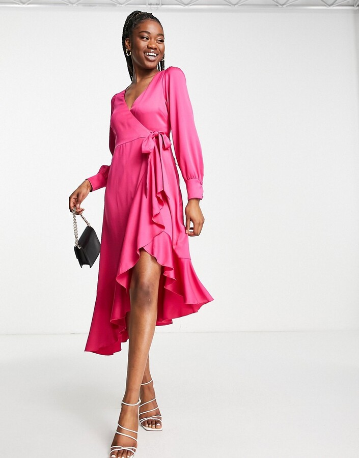Pink Long Sleeve Wrap Dress | Shop the ...