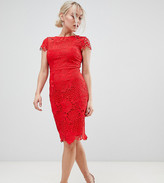 Thumbnail for your product : Paper Dolls Petite cap sleeve crochet lace pencil dress in red