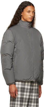 Thom Browne Reversible Grey Down Boiled Wool Engineered Stripe Funnel Neck Jacket
