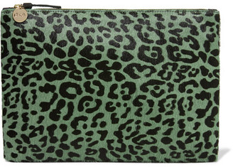Clare Vivier Leopard-print Calf Hair Clutch - Green