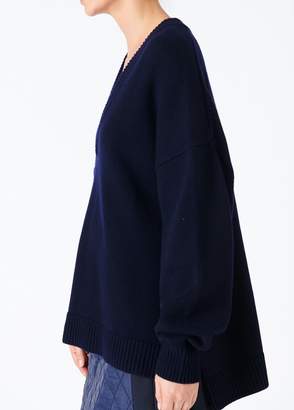 Tibi Cashmere V-Neck Patch Pocket Oversized Pullover