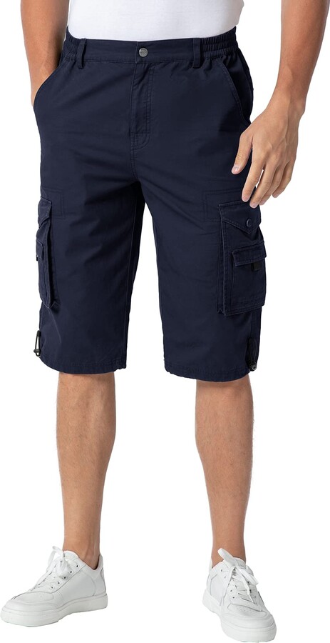 YSENTO Mens 3/4 Length Cargo Shorts Cotton Combat Capri Long Short ...