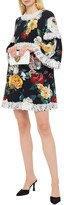 Thumbnail for your product : Dolce & Gabbana Embellished lace-trimmed floral-print crepe de chine mini dress