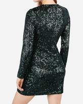 Thumbnail for your product : Express Green Sequin V-Neck Mini Bodycon Dress