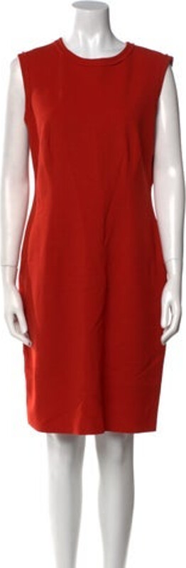 Lanvin Wool Shift Dress Orange Raw-Edge Trim Sleeveless with Crew Neck Exposed Zip Closure at Back Designer