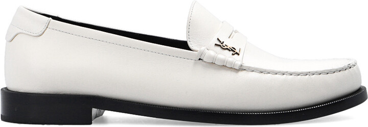 black and cream loafers