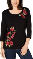 Thumbnail for your product : Karen Scott Climbing Rose Womens Cotton Embroidered Blouse