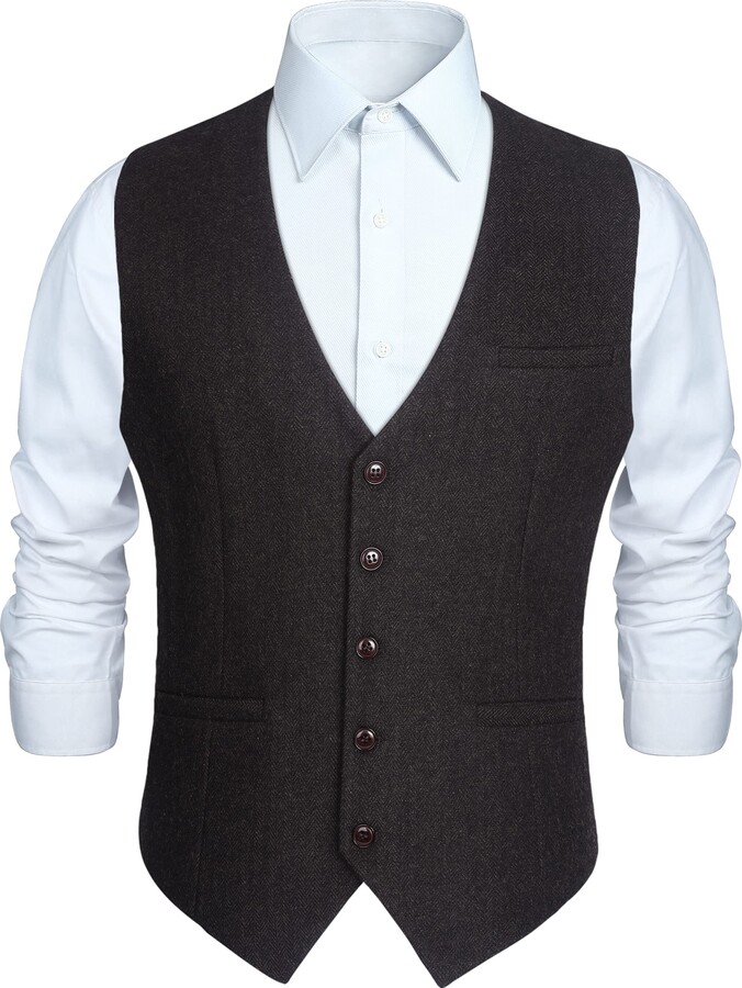 HISDERN Waistcoat for Mens Tweed Waistcoats Solid Mens Suit Vests