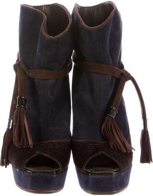 Louis Vuitton Peep-Toe Suede Ankle Boots