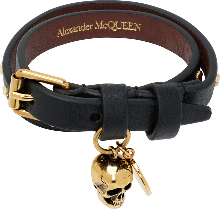 Alexander McQueen Black Hammered Studs Double-Wrap Bracelet