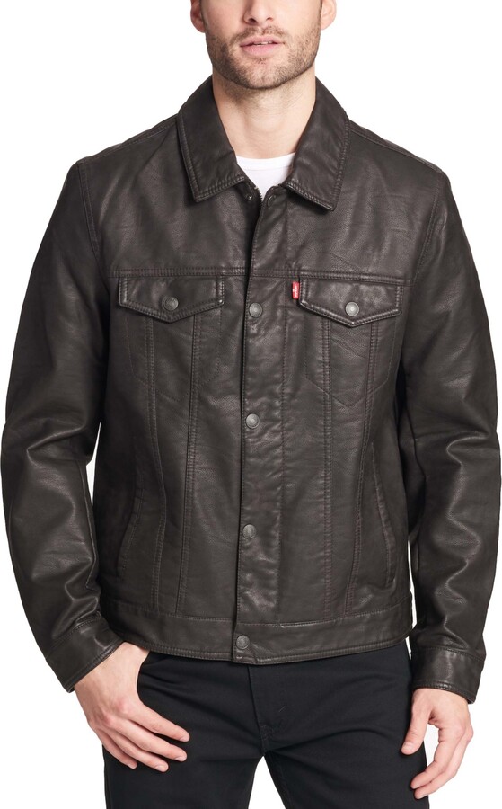 Descubrir 55+ imagen levi's men's faux leather quilted trucker jacket