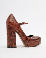 Thumbnail for your product : ASOS Design DESIGN Positive platform heels in snake-Tan