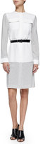 Thumbnail for your product : Derek Lam Long-Sleeve Stripe/Solid Silk Shirtdress