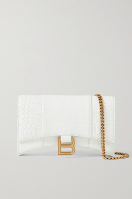 Balenciaga Hourglass Croc-effect Leather Shoulder Bag - White
