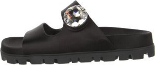 Miu Miu Satin Slides Black Crystal Embellishments Platform Straps Includes Box & Dust Bag