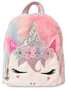 OMG Accessories Girls' Miss Gwen Flower Crown Faux Fur Mini Backpack - Big Kid