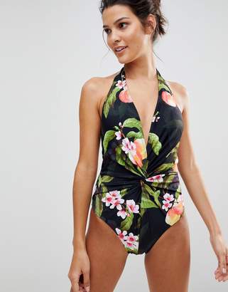 Ted Baker Twist Swimsuit in Peach Blossom