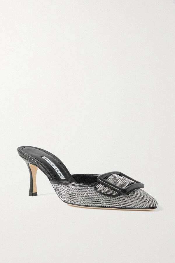 Manolo Blahnik - Maysale 50 Buckled Leather-trimmed Woven Mules