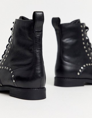 Simply Be Wide Fit Simply Be tanya wide fit leather studded biker boot in black