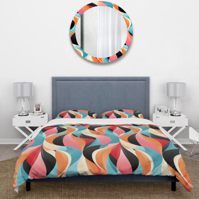 Design Art Blue And Orange Retro Geometrics Twists Illusions Duvet Cover Set
