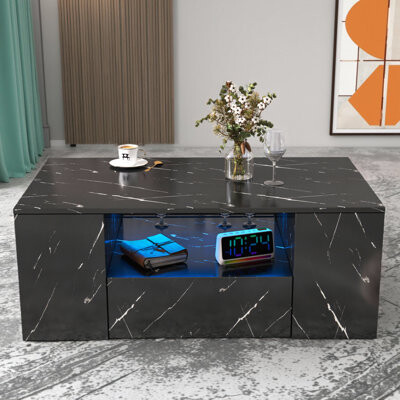 Ivy Bronx 37.8" LED Coffee Table – Modern Design with 2 Drawers & Open Shelf