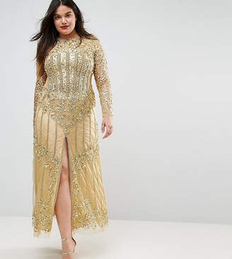 A Star Is Born Plus Embellished Baroque Maxi Dress With Front Split