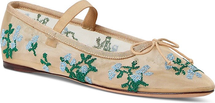 Loeffler Randall Women's Floral Embroidery Mesh Ballet Flats