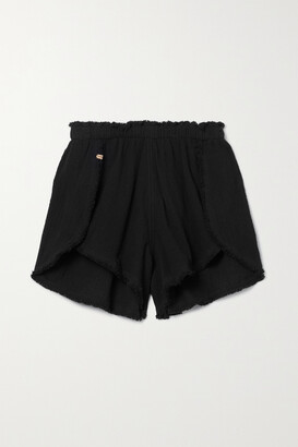 CARAVANA Tuchkin Frayed Cotton-gauze Shorts - Black - One size