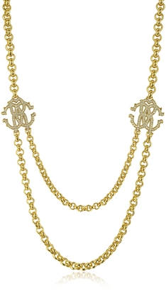 Roberto Cavalli RC Icon Golden Metal Pendant Necklace w/Crystals