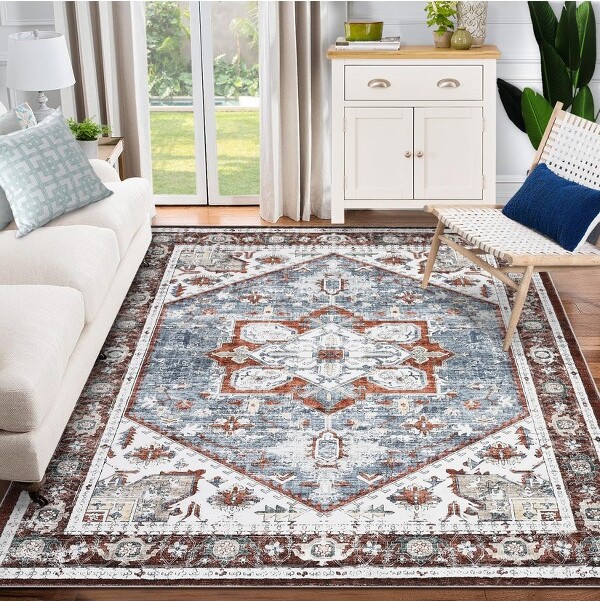 Fulvari 5x7AreaRugsWashableOutdoorPatioRugforLivingRoomVintageIndoorOutdoorCarpetNon-SlipLowPileThrowSoftRugsCarpetforBedroomOffice