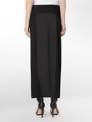 Calvin Klein Solid Center Foldover Waistband Center Pleat Maxi Skirt