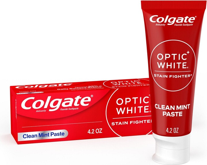 Colgate Optic White Stain Fighter Whitening Toothpaste, Clean Mint, 4.2 OZ