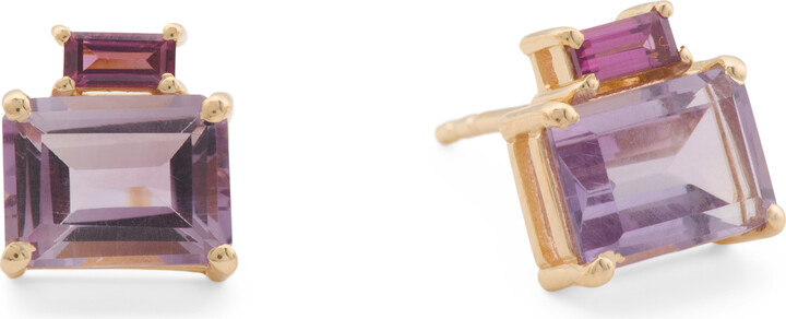 Hirajule Made In India 14kt Gold Plated Amethyst Garnet Stud