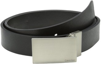 Calvin Klein Men's 32mm Reversible Flat Strap Plaque Buckle With Logo Belt