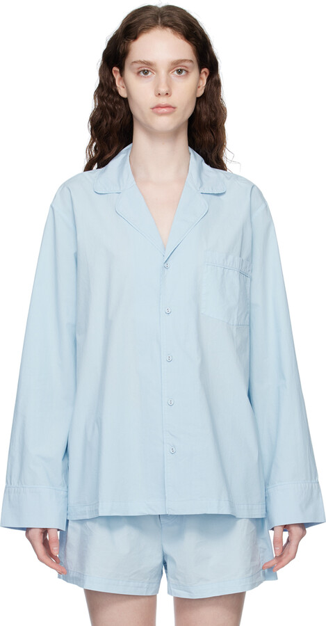 SKIMS Blue Poplin Sleep Cotton Button Up Shirt - ShopStyle Tops