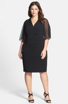 Thumbnail for your product : London Times Sheer Sleeve Shutter Pleat Matte Jersey Dress (Plus Size)