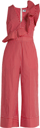 MSGM Ruffle-trimmed striped cotton wide-leg jumpsuit