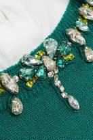 Thumbnail for your product : Mary Katrantzou Ella Embellished Layered Cotton-blend Poplin And Wool Sweater - Emerald
