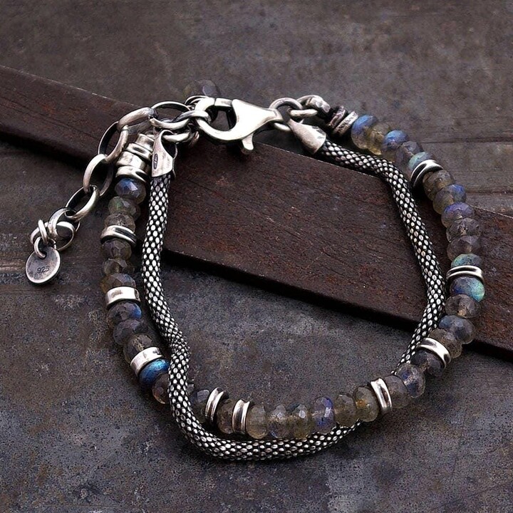Etsy Blue Labradorite Bracelet in Oxidized Silver - 5mm Beads & 3 Chain