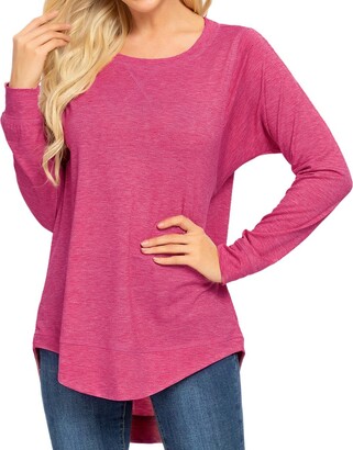 WEIYAN Womens Long Sleeve Casual T-Shirts Tunic Blouse Loose Curved Hem Tops 