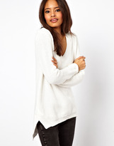 Thumbnail for your product : ASOS V-Neck Jumper In Chunky Knit With Stepped Hem