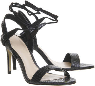 Office Midnight Strappy Ankle Tie Heels Black Croc Leather