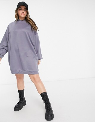 ASOS DESIGN Curve oversized mini sweatshirt hoodie dress in slate grey
