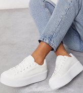 Thumbnail for your product : ASOS DESIGN Wide Fit Dreamer flatform chunky trainers in white