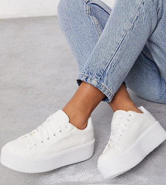 ASOS DESIGN Wide Fit Dreamer flatform chunky trainers in white