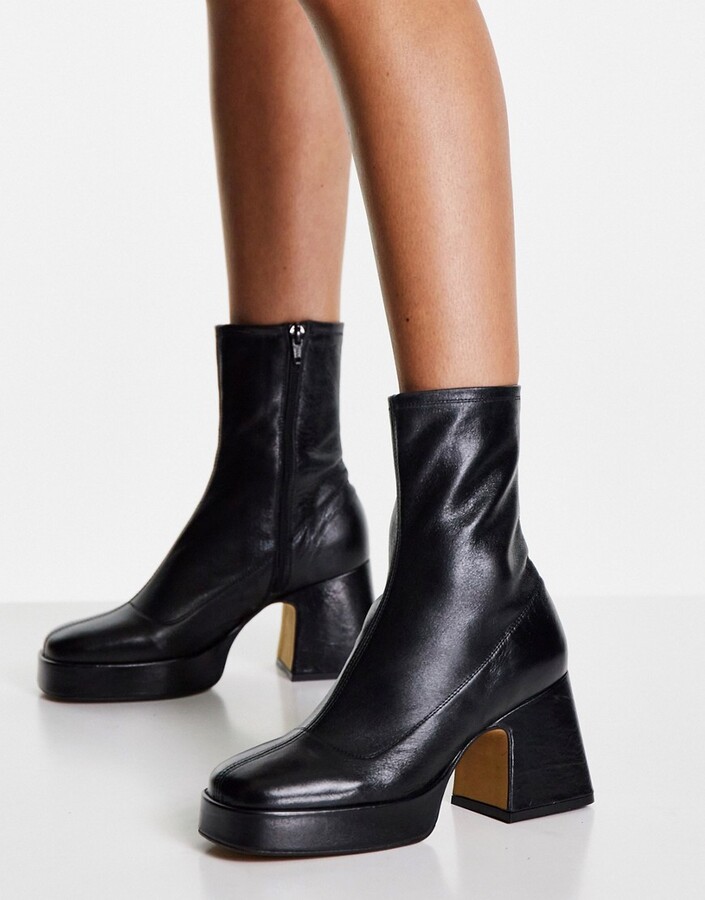 Topshop Heaven leather platform ankle boots in black - ShopStyle