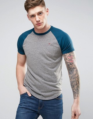 Hollister Slim Fit Pocket T-Shirt Contrast Raglan Sleeve In Grey