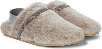 BRUNELLO CUCINELLI KIDS Embellished shearling slippers